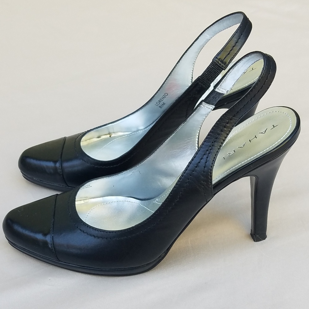 Tahari Black Lorenzo Slingback Heels Size 8.5